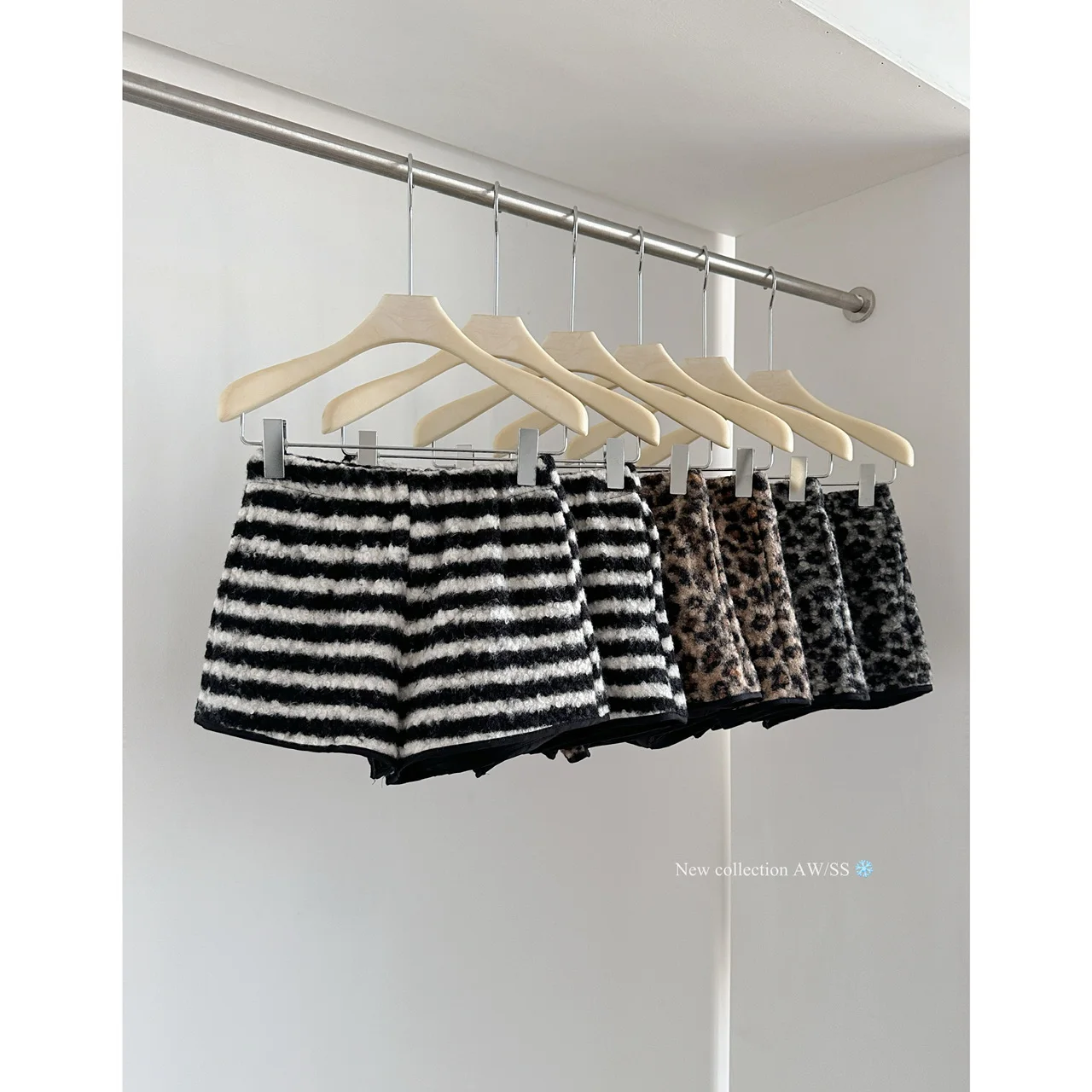 Women's Autumn Winter Chic Fuzzy Wide Leg Shorts Lady Streetwear Leopard High Waist Loose Short Pants