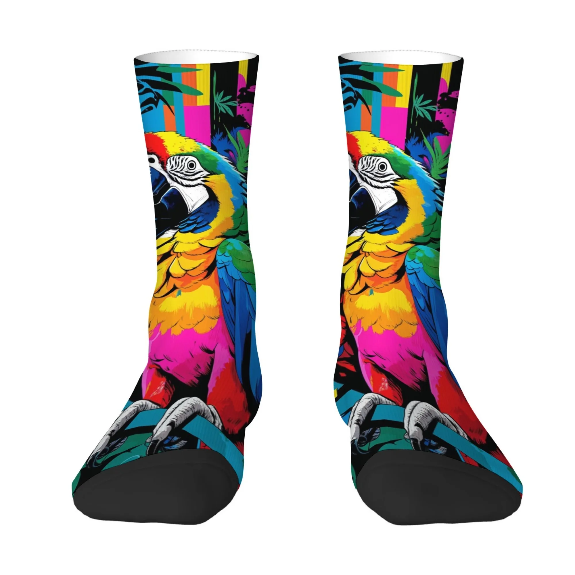 Retro Pop Tropical Style Men's Mid-Calf Socks with Macaw Color-Block Print Soft Comfortable Street Trendy Tropical Plant Socks