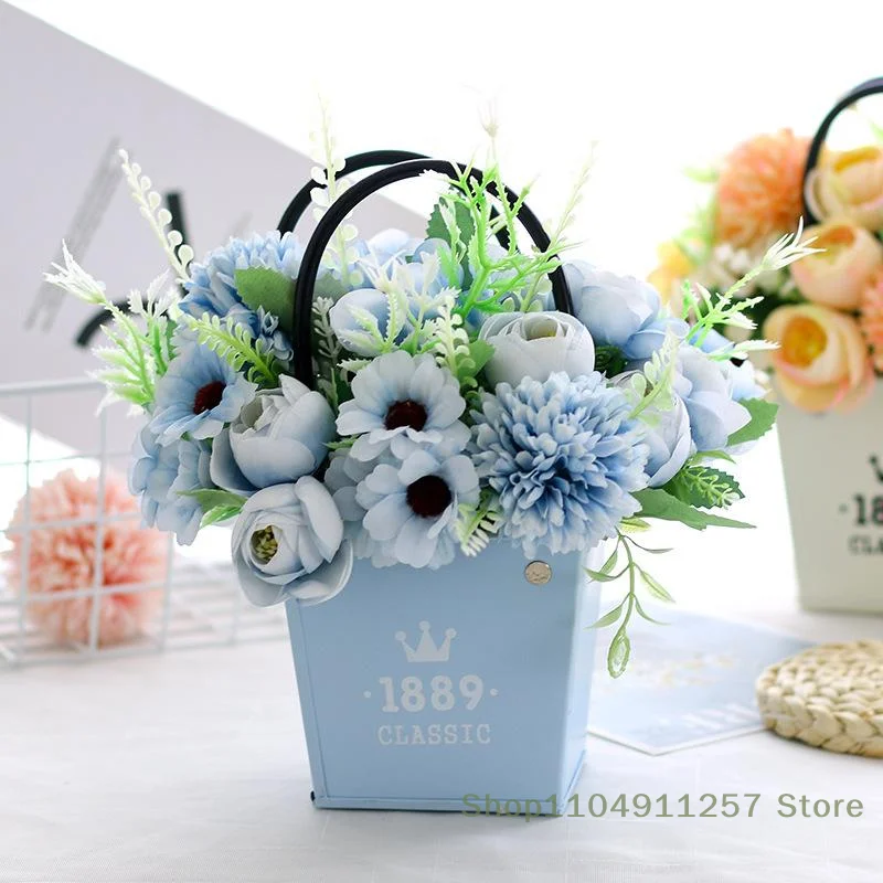 

1 Pc Artificial Flowers Wedding Home Bedroom Decoration Bridal Bouquet Garden Fake Silk Roses Hydrangeas Vase For Board Outdoors