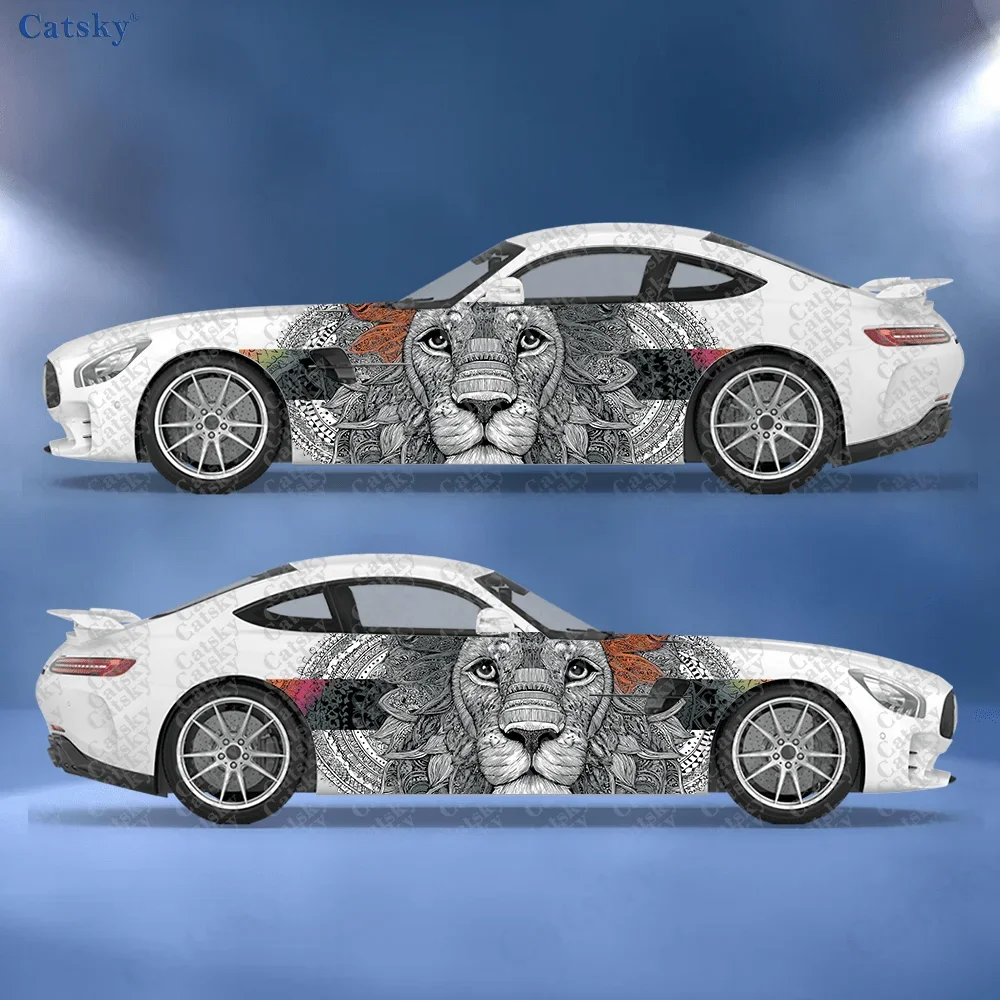 Colour gradient lion mandala pattern sticker, suitable for cars and trucks, durable, fade-resistant, easy to install and remove