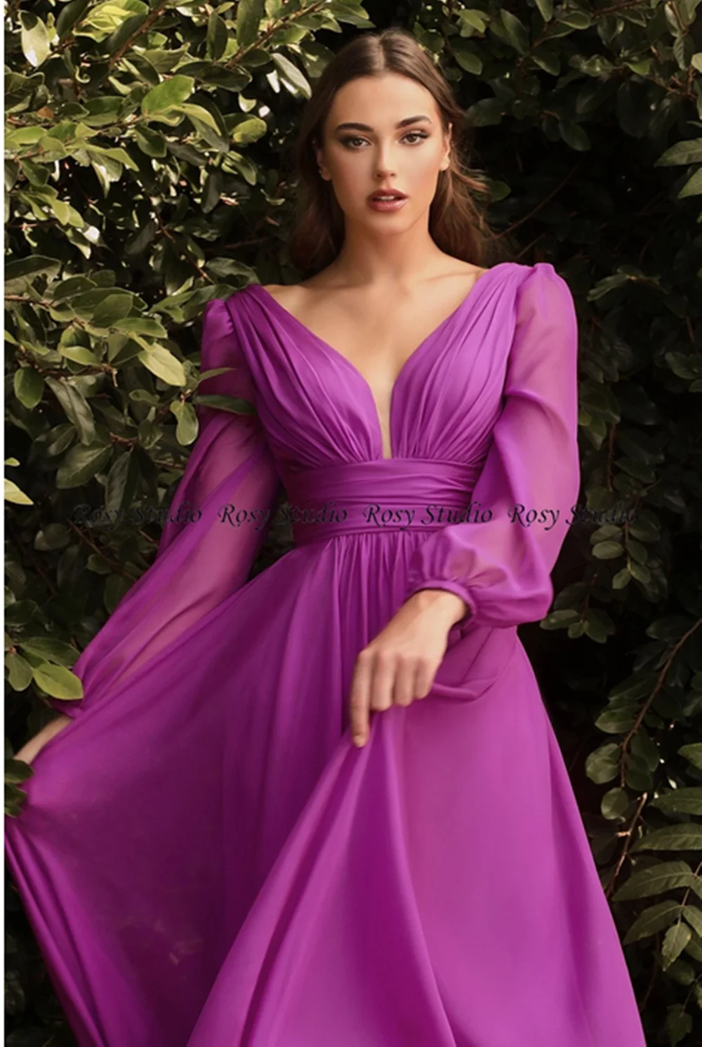 Hot Sale New Simple V Neck Long Bridesmaid Dresses with Long Sleeves Wedding Guest Gown Maid of Honor Evening Dress