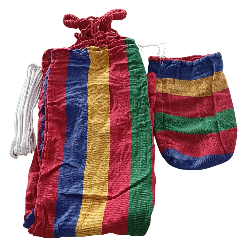 1-2 Person Cotton Rainbow Hanging Bed 264lbs Capacity Stripe Fabric Hammock with Tree Straps for Outdoor Indoor with Carry Bag