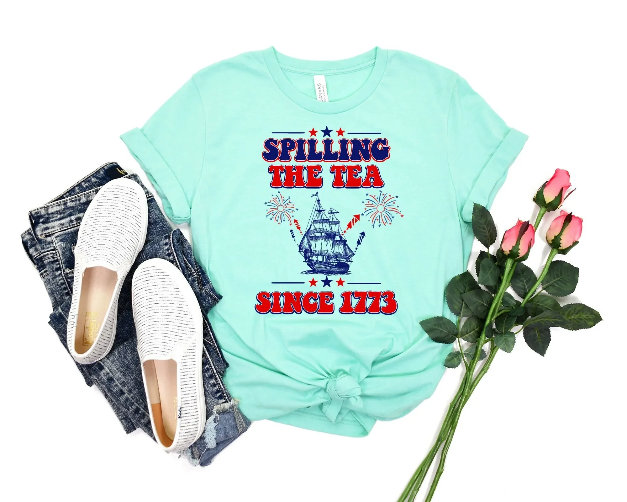 Spilling The Tea Since 1773 T Shirt Patriotic Funny History Teacher Historian Lover