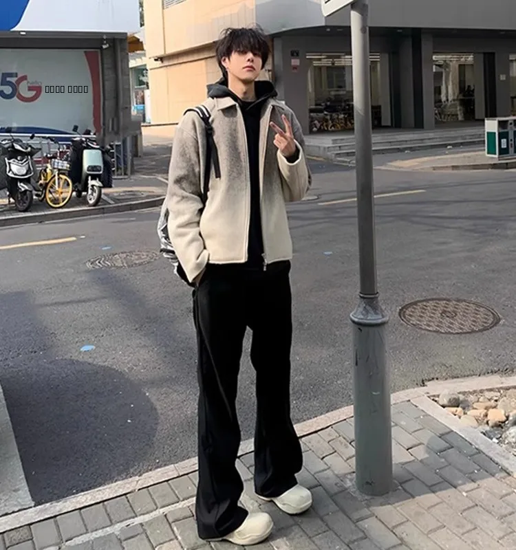 

Cleanfit Pure Black Slim Fit Straight Leg Men's Spring Autumn American High Street Drapey Pants Trendy Brand Casual Trousers