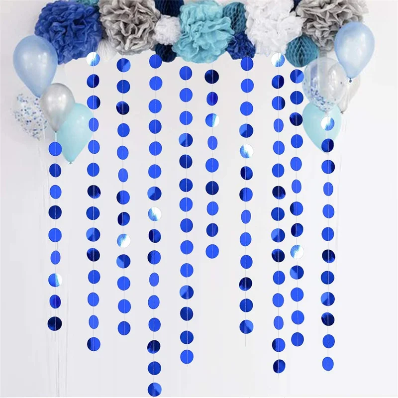 Royal Blue Graduation Decorations Circle Dots Garland Paper Hanging Polk Dot Streamer Baby Shower Gender Reveal Boy Party Banner
