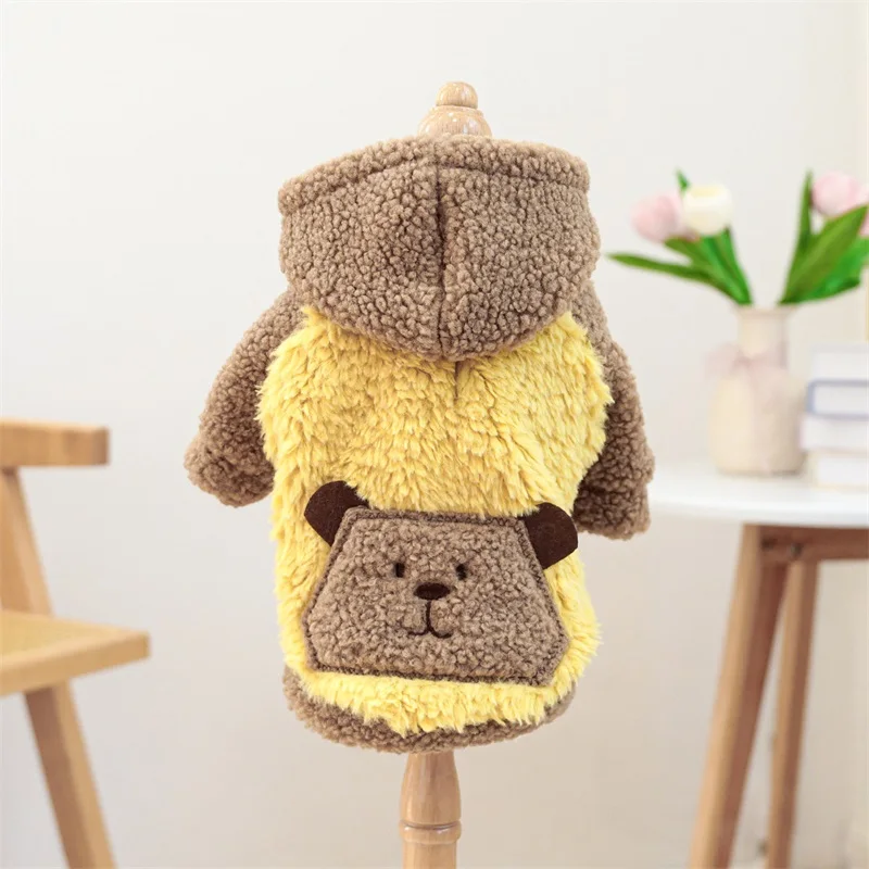 Dog Plush Hoodie for Small Medium Girl Boy Dogs Puppy Bear Embroidery Clothes Pet Winter Outfits