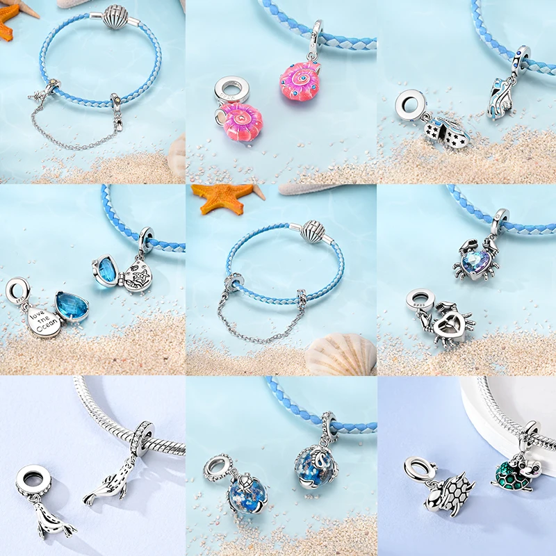 925 Sterling Silber Ozean-Tier-Charm-Perlen Wal Delfin Oktopus Meeresschildkröte Seepferdchen Krabbe Hummer DIY Armband Halskette Geschenk – Detail 2
