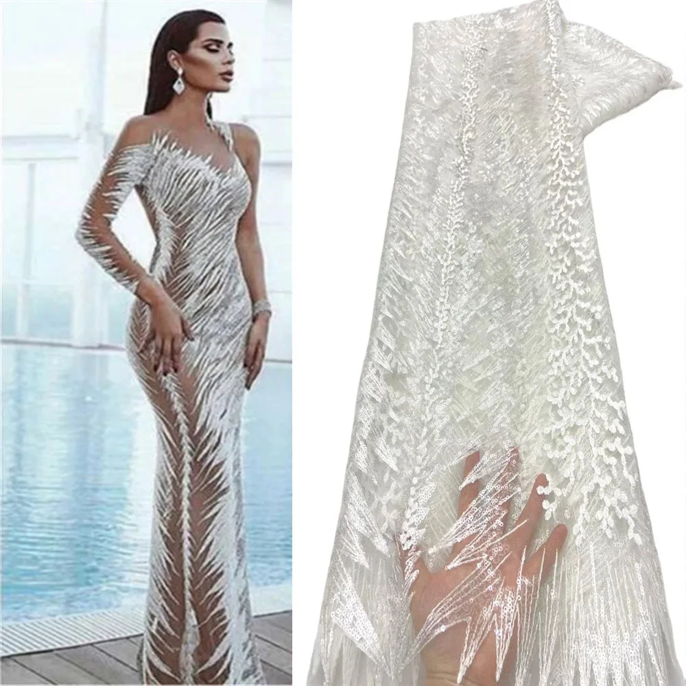 

5 Yards African Lace Fabric Sequins Women Fashion Dress Ribbon Embroidered