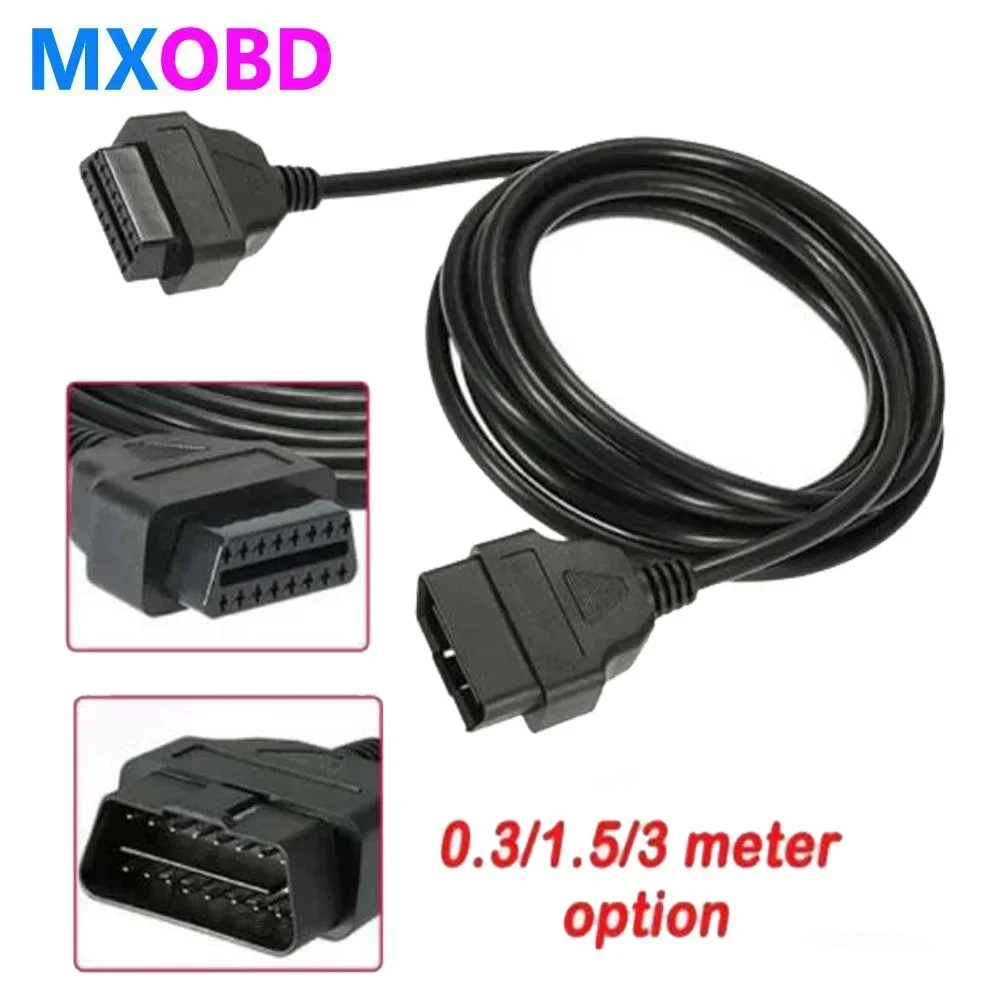 0.3/1.5/ 3 Meter Male To 16Pin Female OBD II Connector OBD2 Extension Cable OBD2 16 Pin Car Scanner Convert Adapter