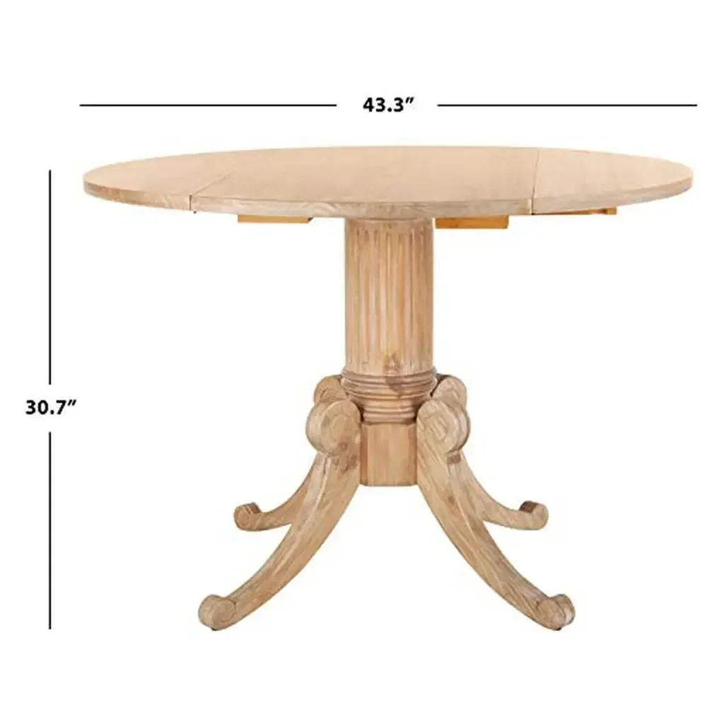 Traditional Natural Wood Round Dining Table Rustic Finish Drop Leaf Design Home Forest Setting 43.3