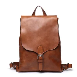 100% Genuine Leather Women's Backpack High Quality Vintage Men Travel Backpacks Multi Pocket Anti Theft Cowhide School Bags