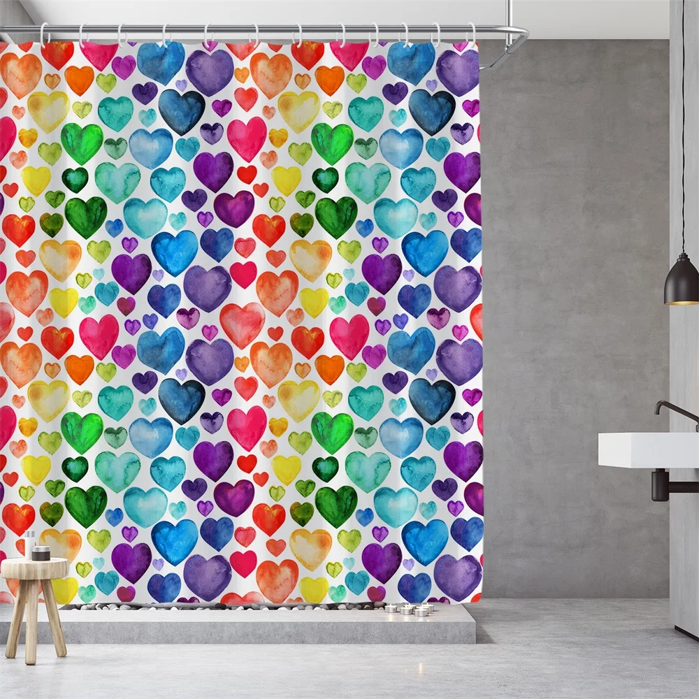 1PC, seven-color rainbow mood, modern home bathroom waterproof shower curtain, with 12 plastic hooks, 71in*71in