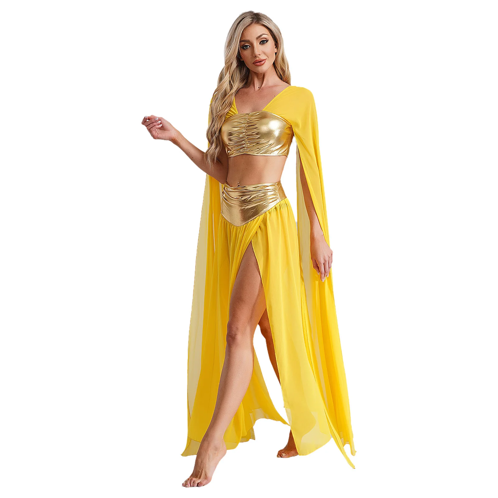 Womens Ancient Rome Egyptian Cleopatra Cosplay Costume Crop Top And Split Skirt Set Carnival Oriental Indian Belly Dance Outfits view 3
