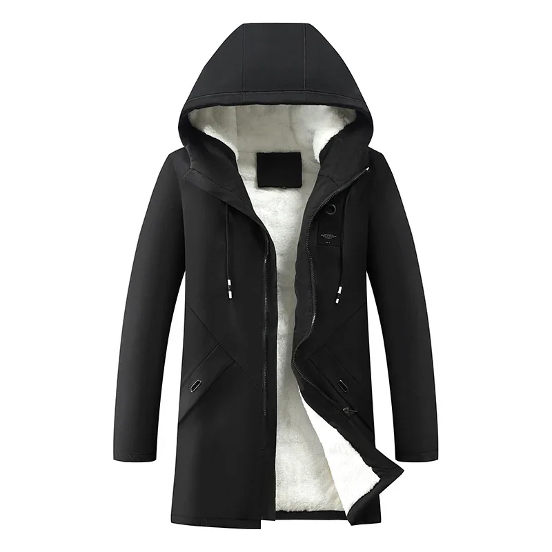 Autumn and Winter Korean Style Men Cardigan Mid-length Trench Coat Men\'s Hooded Solid Jacket Casual Windbreaker Male 8929