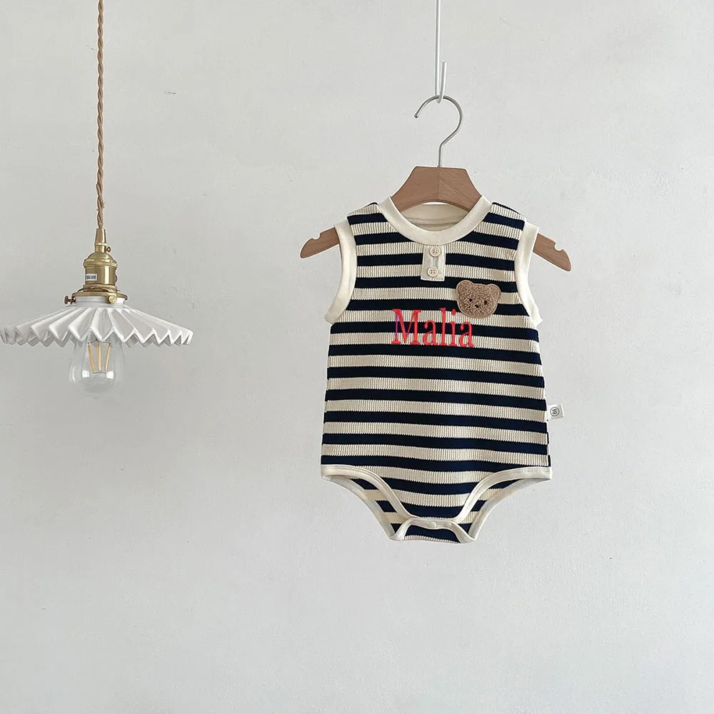 Custom Summer New Tank Top Baby Jumpsuit For 2024, Personalized Embroidered Striped Triangle Sweetheart Sleeveless Jumpsuit