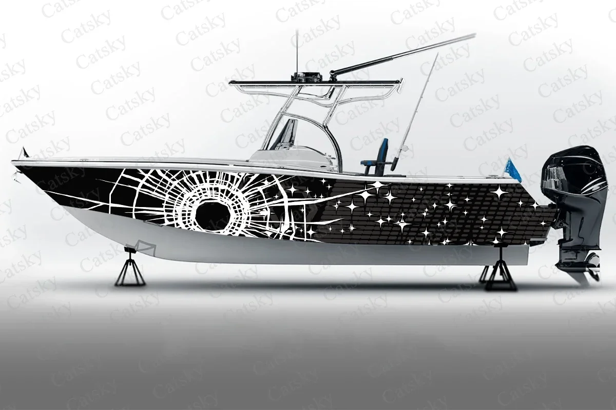 Design Abstract Irregular Graphic Vector Boat Sticker Packaging Fish Vessels Waterproof Custom Marine Ship Sticker Wrap Vinyl