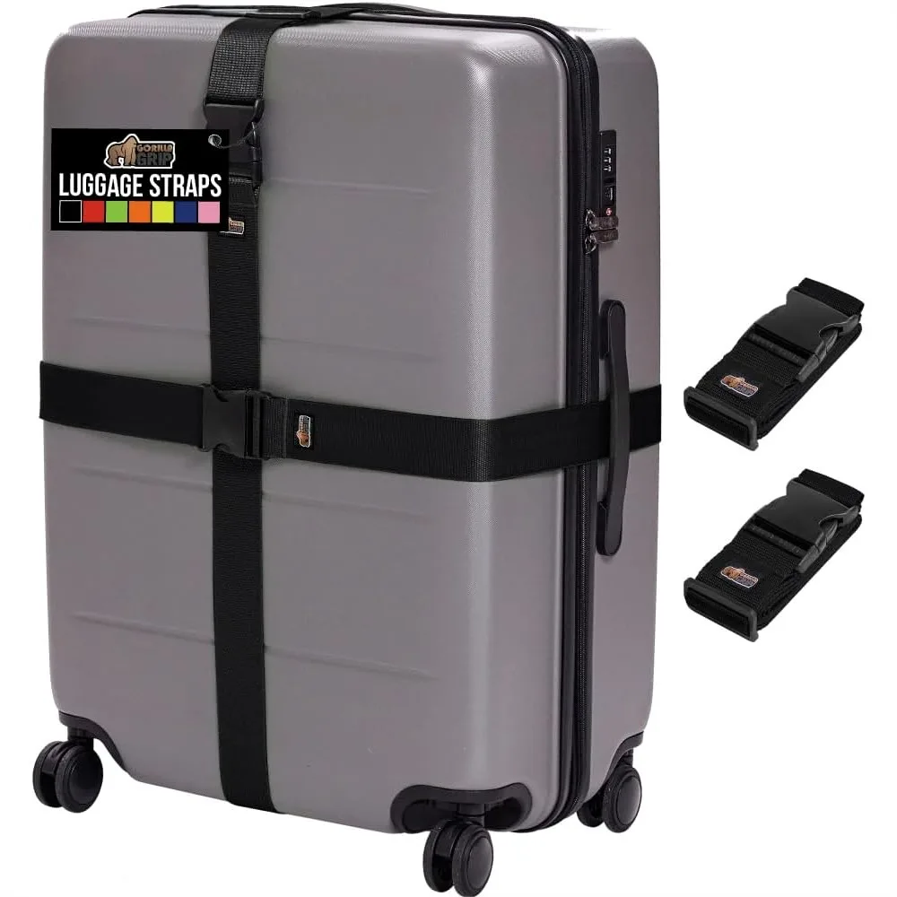 

Heavy Duty Adjustable Luggage Straps for Suitcases, Easy to Identify Travel Belt Connector Holds Bags Together, 2 Pack Black