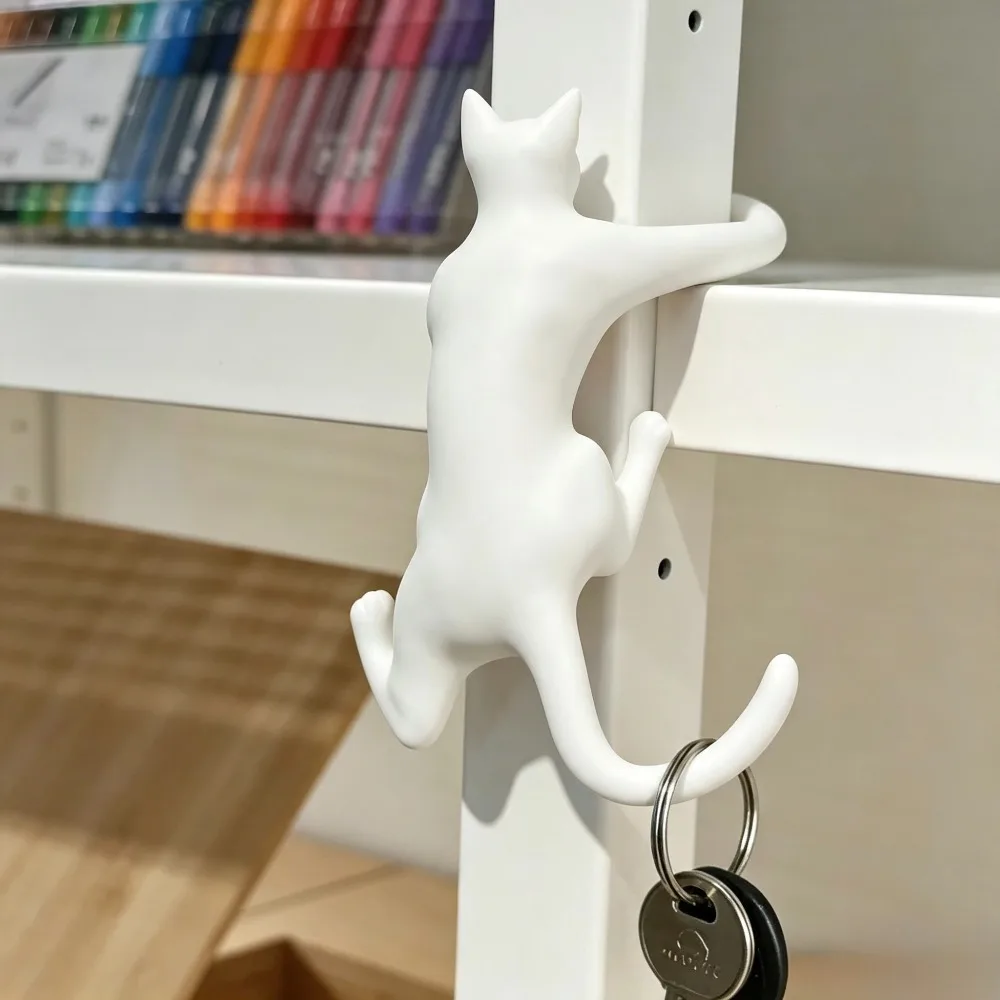 Cute Long-Armed Cat Shaped Wall Hook Decorative Hanging Organizer for Keys, Bags & Home Decor