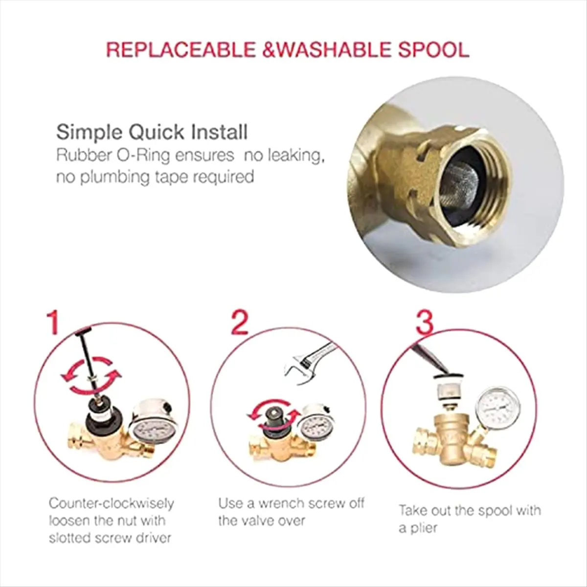 Super Sale RV Water Pressure Regulator Valve Brass with Gauge and Inlet Screened Filter for Camper Trailer