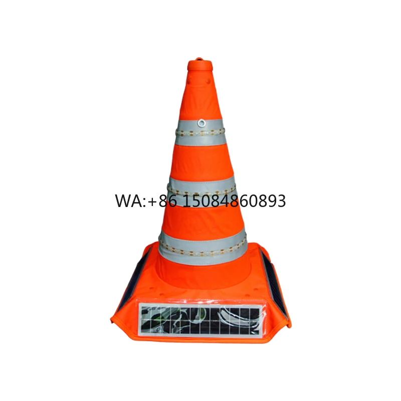 41CM Solar Retractable Waterproof Reflective Road Cone with Light Strip | Auto Light-Control Warning Cone