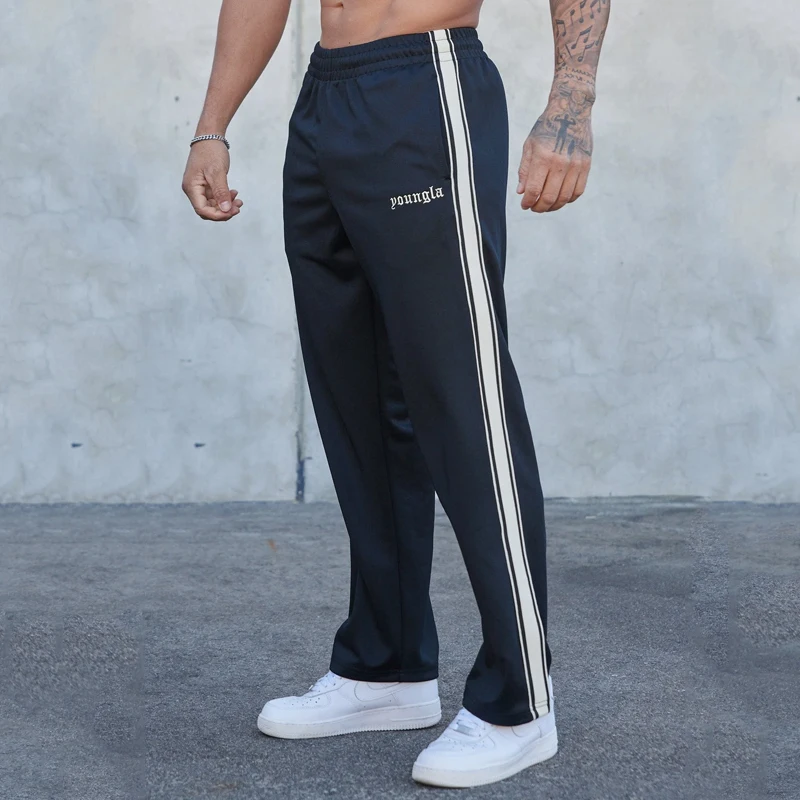 American Style Herren Jogging hose gestrickt gestreifte Patchwork bestickte Freizeit hose Jogger Gym Sport Fitness Straight Leg Hose