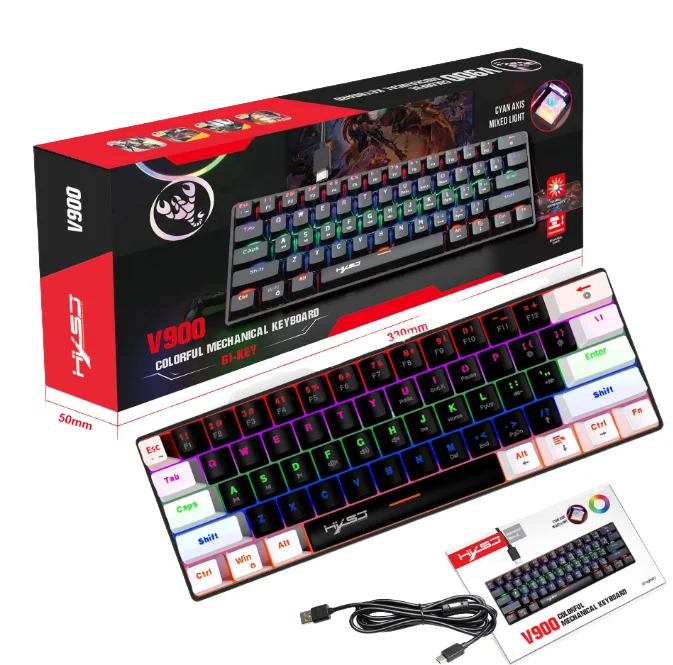 

2025 New Model Wired Gaming Mechanical Keyboard 61 Keys 60% Compact Blue Axis Cool Lighting Portable