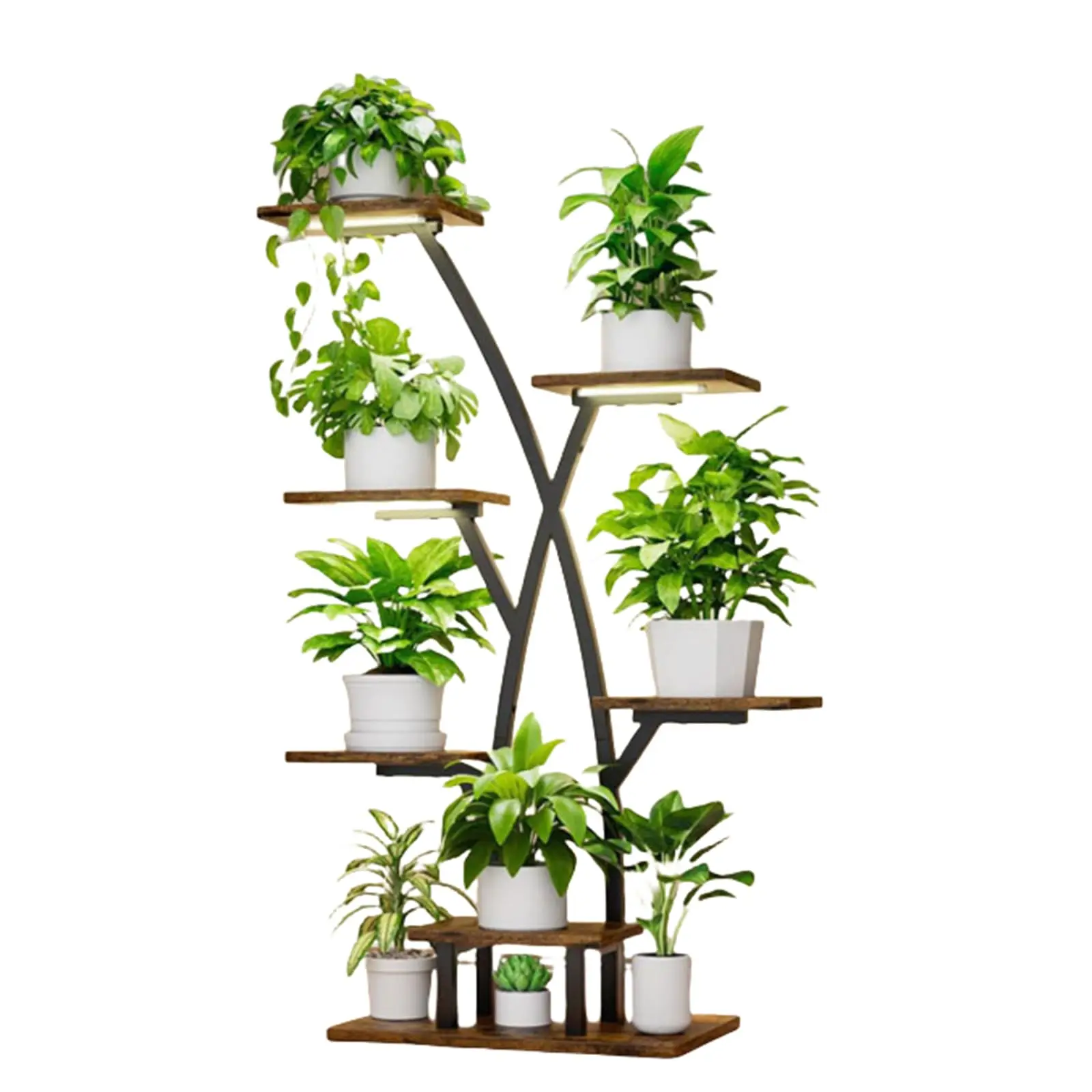 7-laags metalen plantenstandaard met groeilampen, 106 cm metalen frame, grote plantenplanken, hoekplantenhouder voor woonkamer, patio, tuin