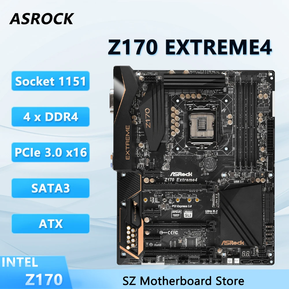 

Материнская плата ASROCK Z170 Extreme4 Z170 LGA 1151, для процессора Core i7-6700K i5-6600K i3-6100, DDR4 SATA3 Ultra M.2 Z170 ATX, материнская плата