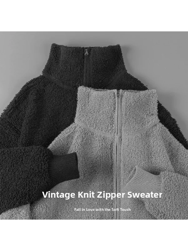 Laid-back Style Zipper Knitted Sweater Men Women Warmth All-match Autumn Winter New Couple Cardigan Outerwear Casual