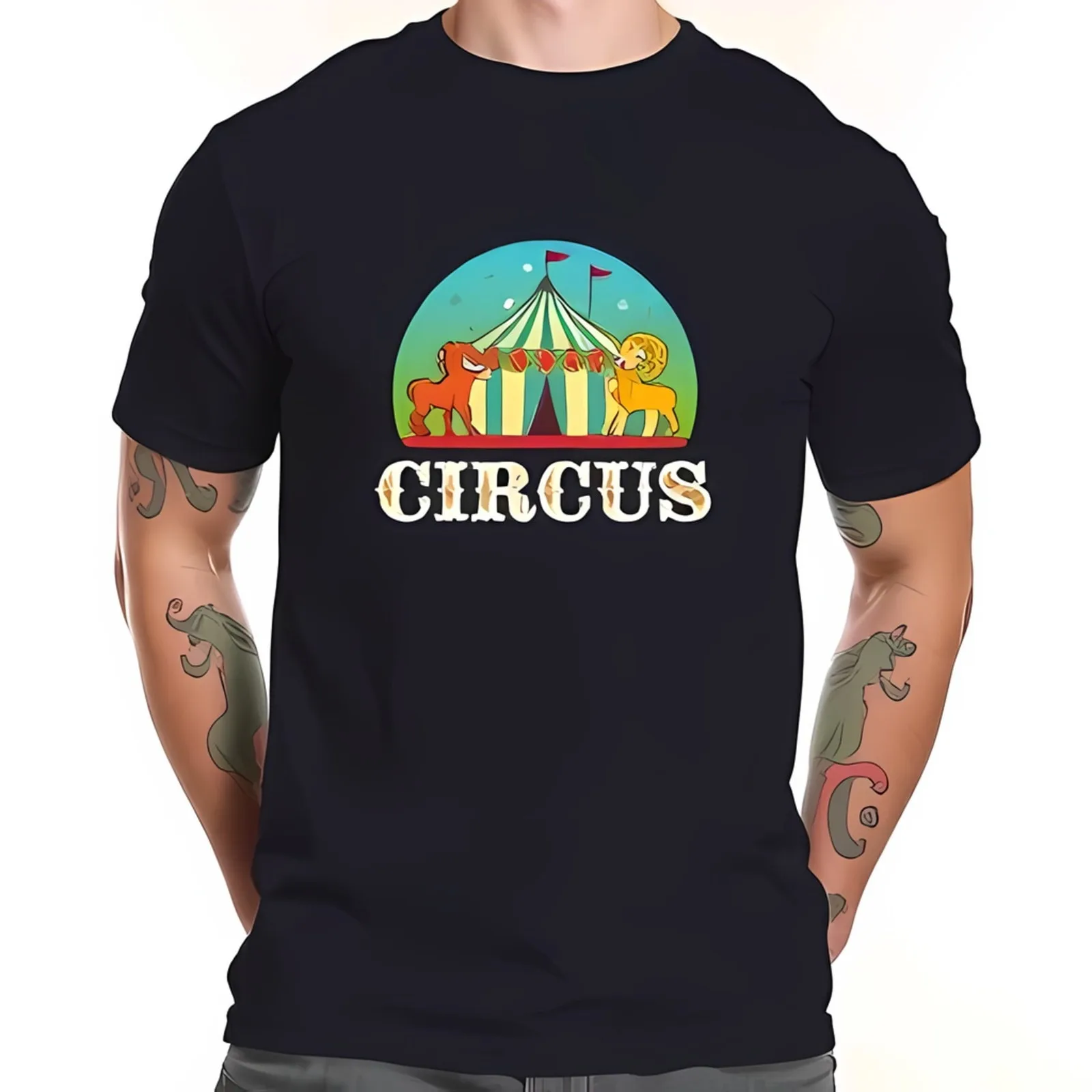 Vintage Circus T-Shirt - Colorful Tent Lion & Tiger Retro Design
