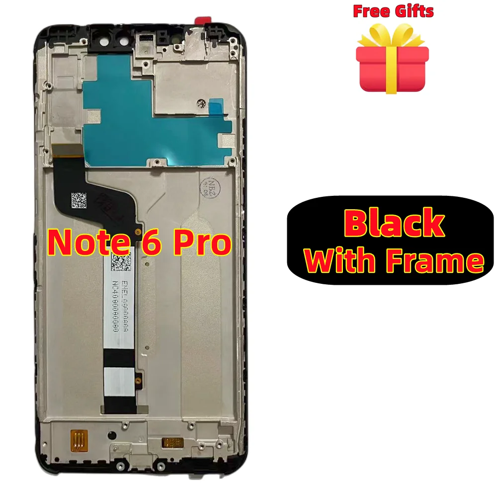 Original Xiaomi Redmi Note 6 Pro LCD with Frame, Mobile Phone Display, Touch Screen Digitizer Assembly Replacement, M1806E7TG