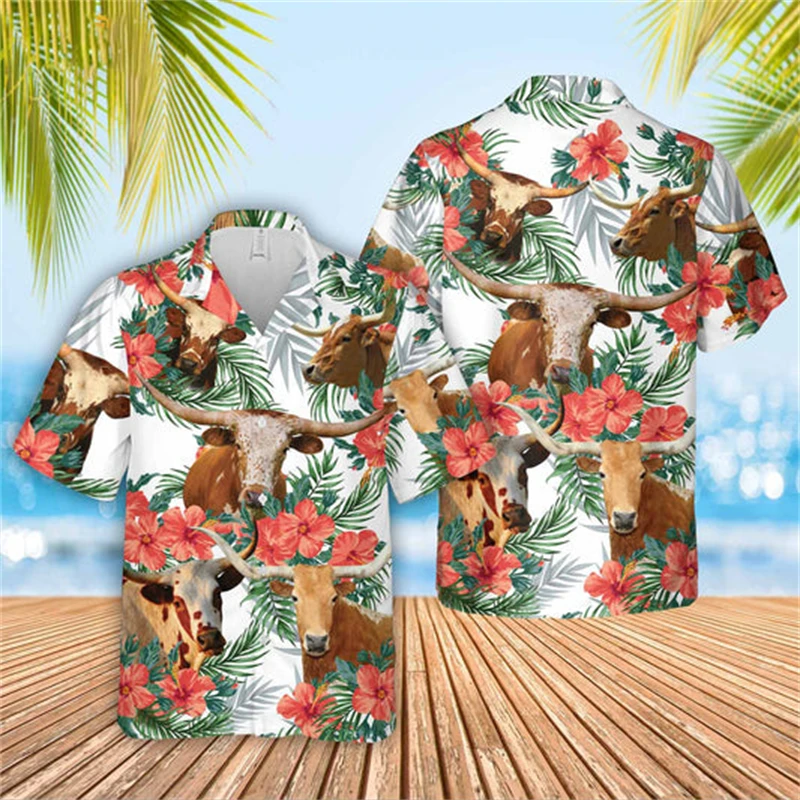 

Summer Unisex Cow Animel Shirts Casual Hawaiian Shirts Men Woemn Clothing 3d Print Loose Breathable Short-sleeved Tops Quality