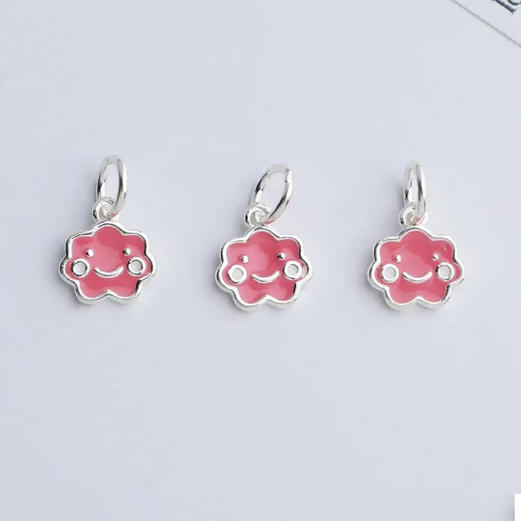 1pc 925 Sterling Silver White and Pink Smile Clouds Ring Charms 10x9mm Women Jewelry Silver Pendants DIY Bracelets Necklace Make