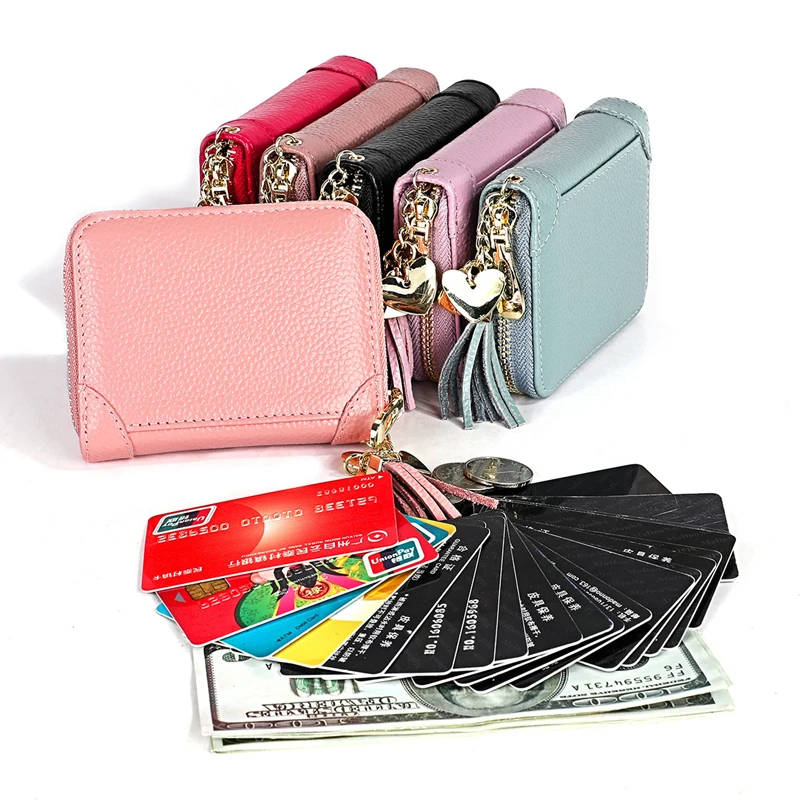 

40 Card Slots Genuine Leather Anti-theft Credit Card Holder RFID Women's Large-capacity Compact Multi-card Simple Card Holder