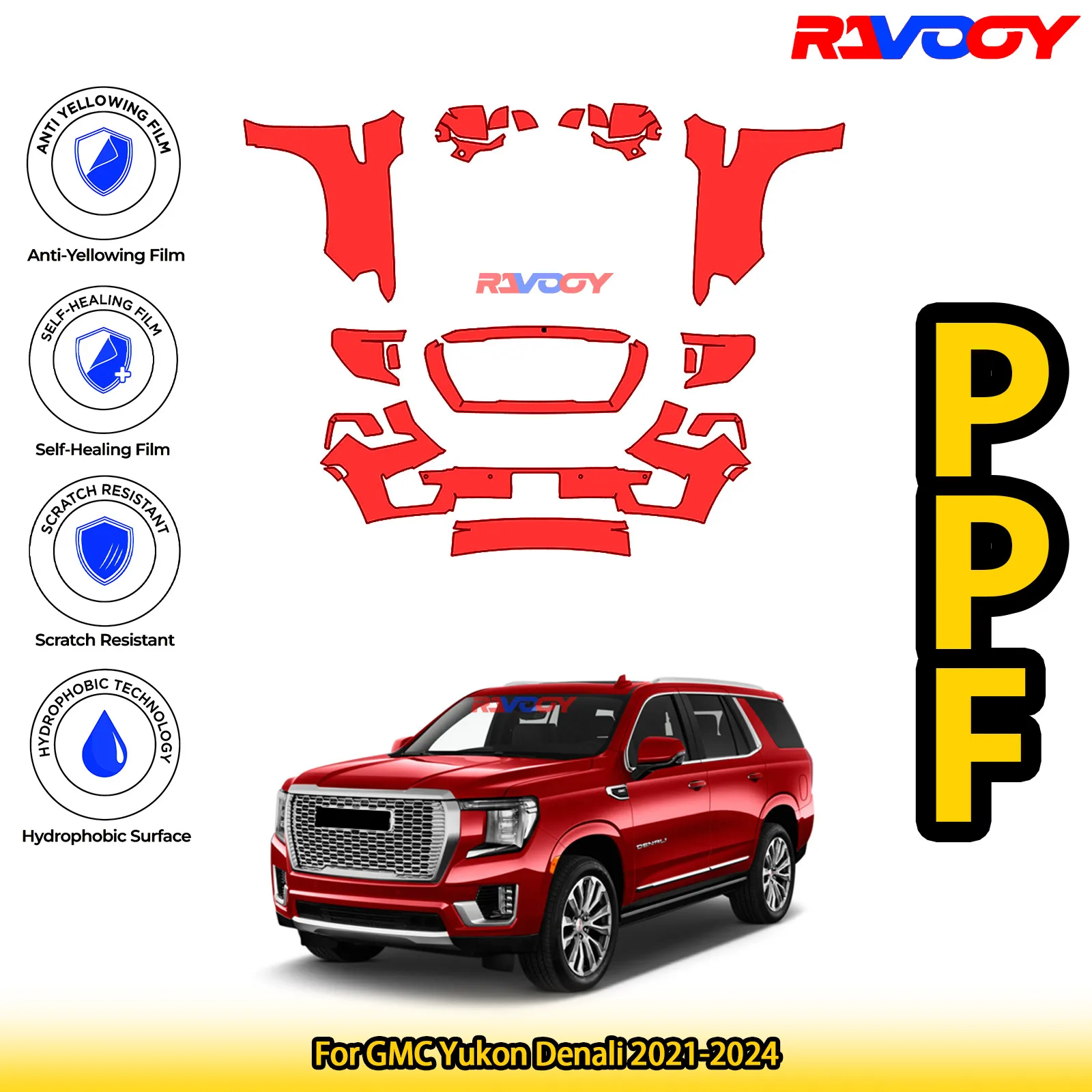 

Для GMC Yukon Denali 2021-2024 глянцевая матовая черная предварительно вырезанная передняя защитная пленка PPF Kit