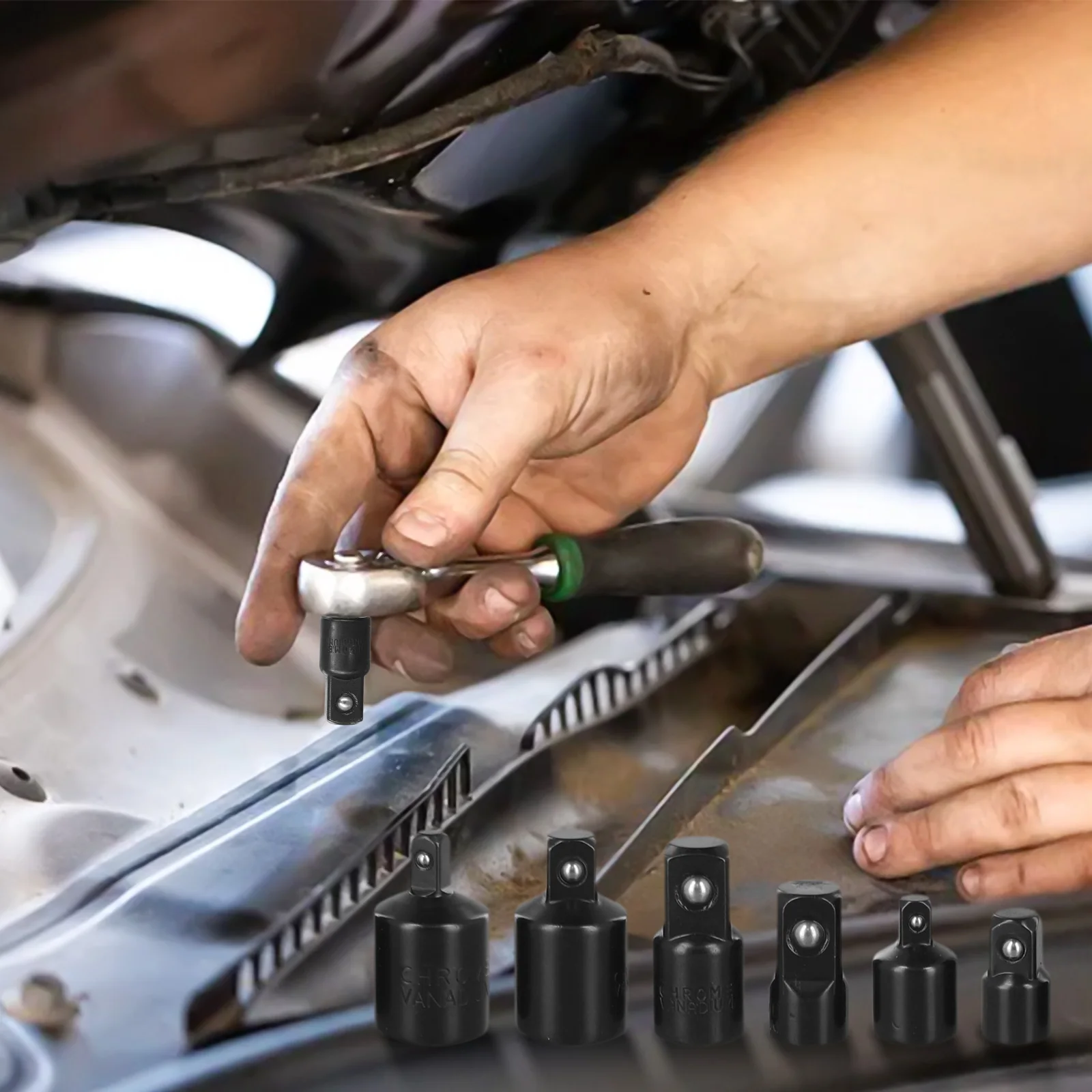 Chrome Vanadium Steel Socket Adapter Set For Car Repair Essential Toolbox Addition Fall Prevention Versatile Applications