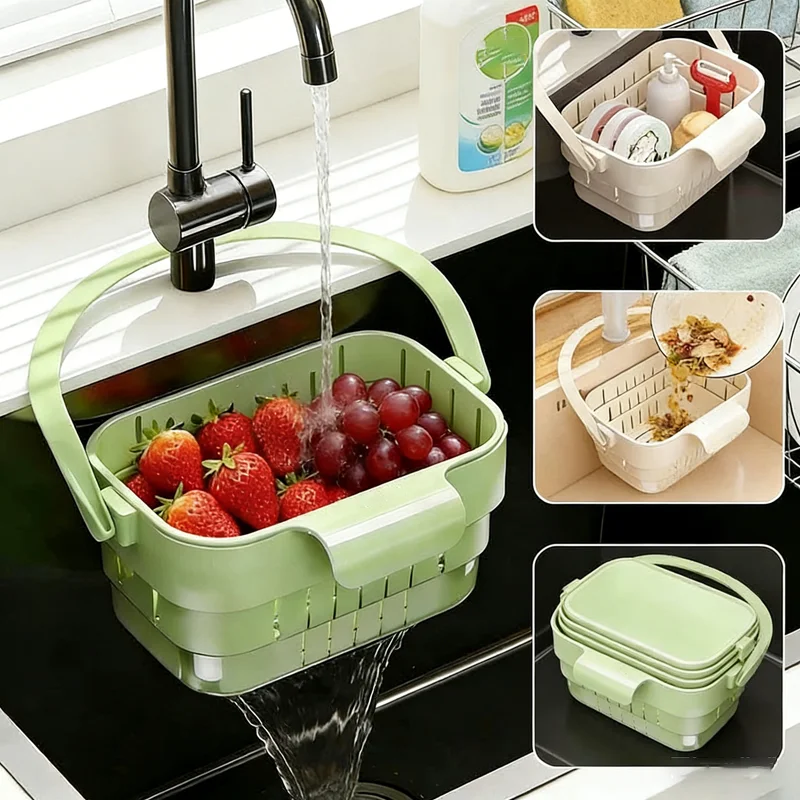 

Hanging Expandable Sink Colander Foldable Kitchen Food & Fruit Residue Filter Basket Space-Saving Sink Strainer for Home Kitchen