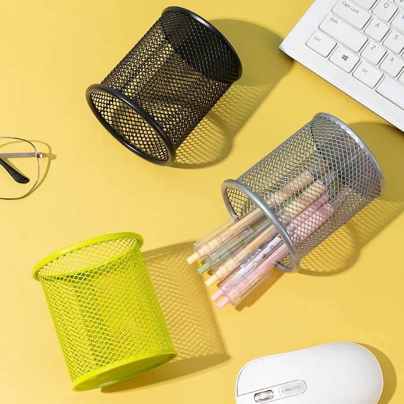 Pencil Holder Office Desk Metal Mesh Square Pen Pot Case Stationery Container Organiser Durable Pencil Case Black