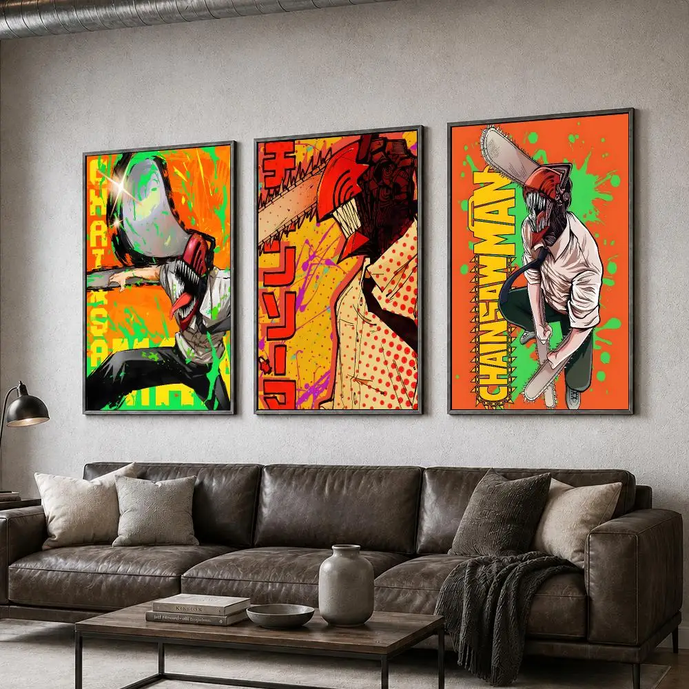 Anime Chainsaw Man Denji Makima Power Poster  PP Self Adhesive Home Garage Dorm Bar Wall Decor Aesthetic Retro Gift