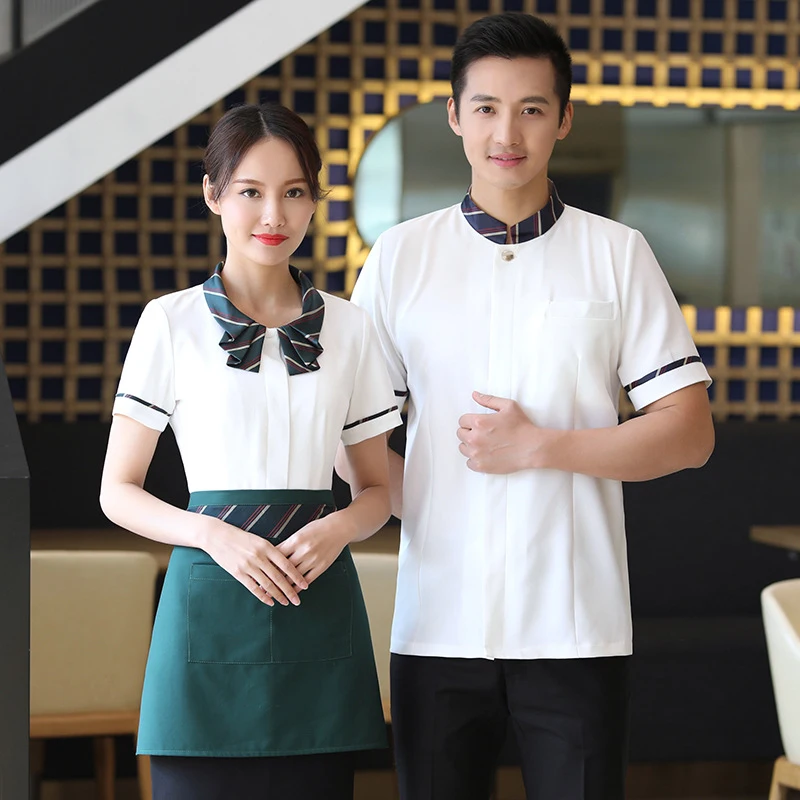 

Short-sleeved waiter uniform for hot pot restaurants, Chinese-style summer slim-fit plus-size workwear for restaurants and agrit