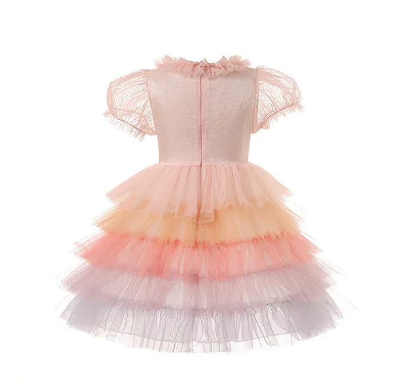 

Princess Kids Sweet Fashion Cake Dress For 1-6 Years old 2025 Summer Retail New Baby Girls Flower Mesh Dress,