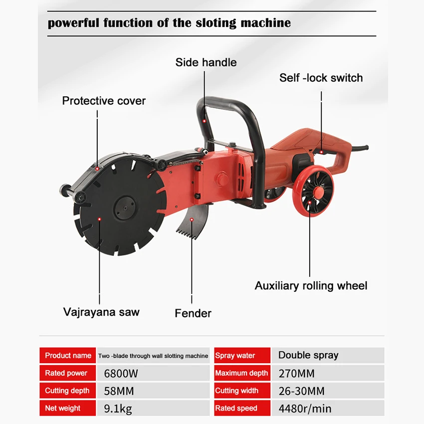 Wall Slotting Machine concrete ground door window reconstruction road cutting Double -knife Professional dustless wear Wall Saw