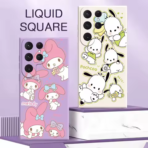 Cartoon My Melody Pochacco Phone Case For Samsung Galaxy S25 S24 Ultra S23 S22 Plus S21 S20 FE S9 S25Ultra Liquid Silicone Cover