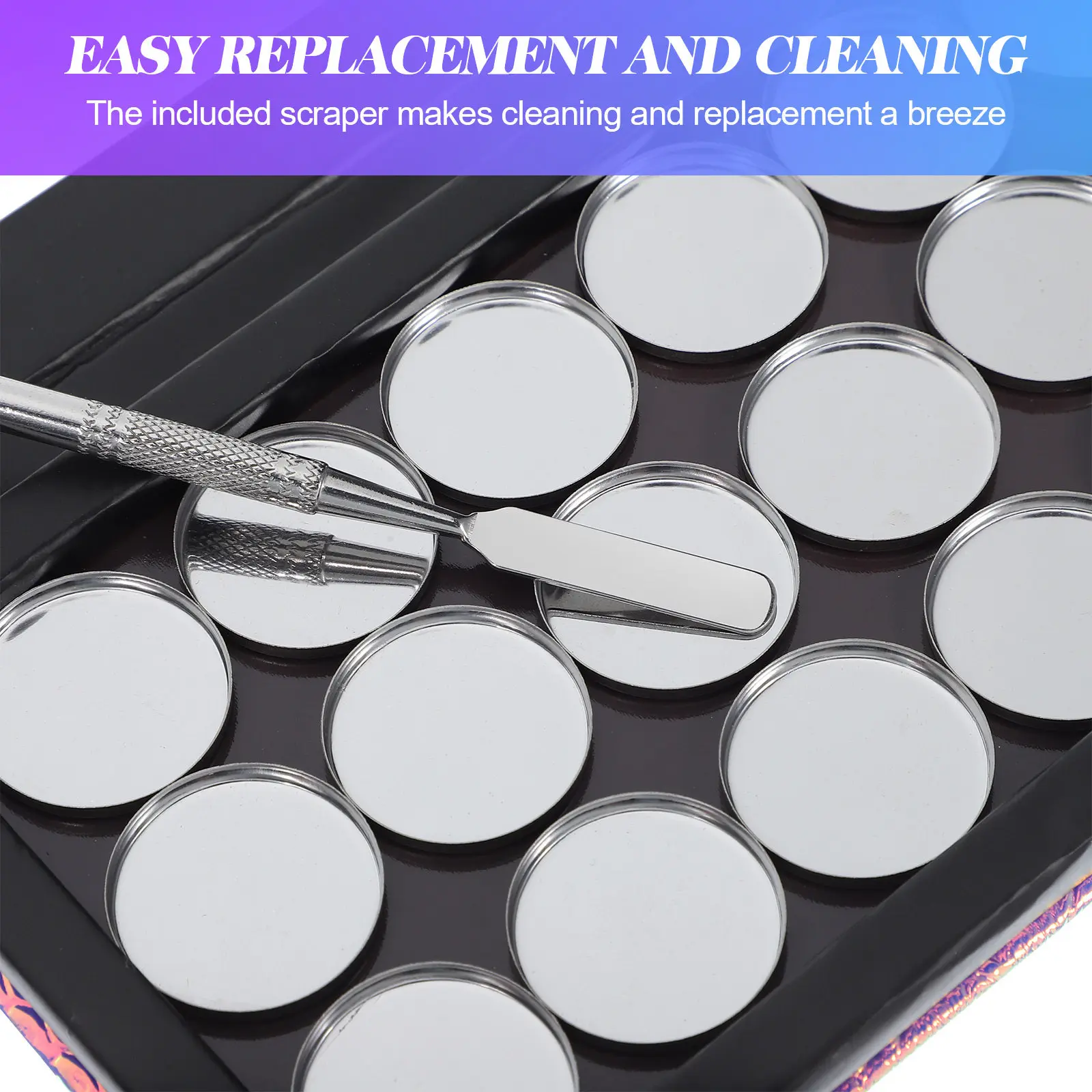 

Набор: магнитная палетка для теней (пустая, дизайн «Русалка»), органайзер для косметики, вместительный лоток для макияжа, держатель для палеток, скребок