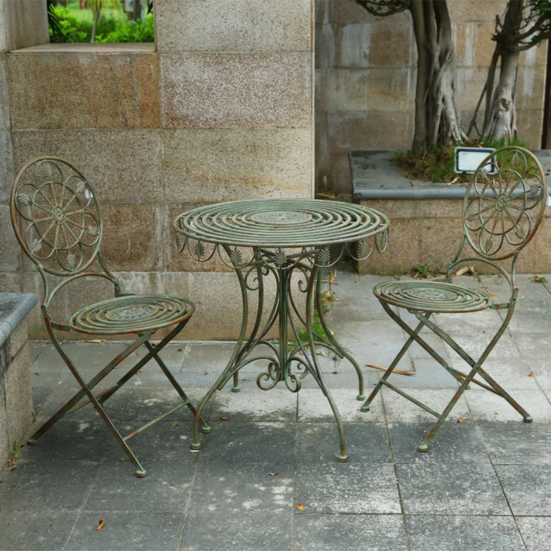 

Retro old wrought iron garden tables chairs outdoor garden chairs outdoor terrace chairs decoration European style
