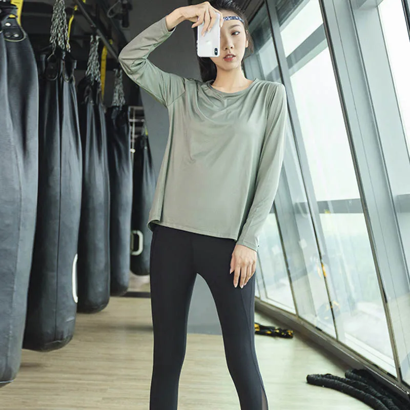 

Women Loose Yoga Shirts Mesh Patchwork Workout Tops Thumb Hole Long Sleeves Sport T-Shirt Gym Fitness Running Sweatshirts Female