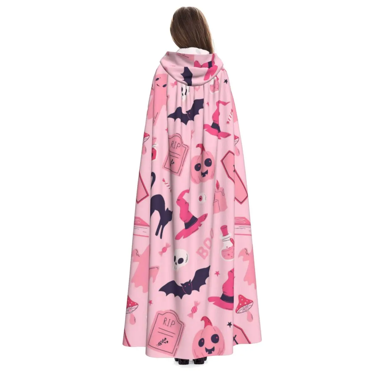 Halloween Gothic Cosplay Cloak Vampire Bats Cats Hooded Cape for Women Men view 4