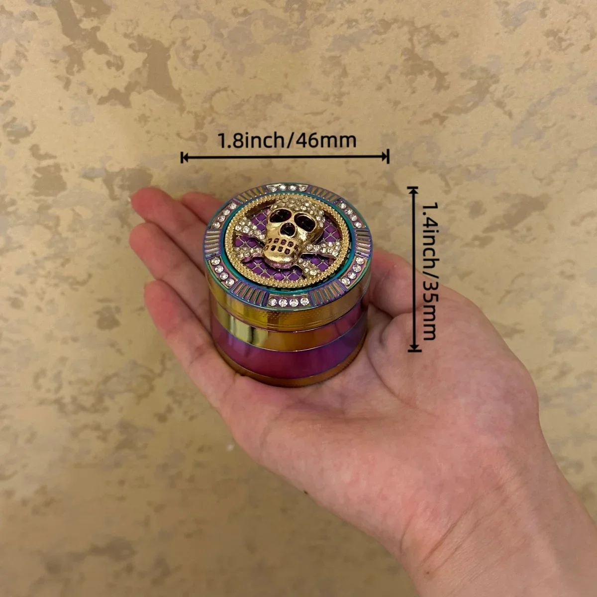 1.8-calowy Kryształowy Laserowy Młynek do Ziół w Kształcie Czaszki, 4-warstwowy, ze Stopu Cynku, Metalowy Ręczny Rozdrabniacz, Młynek do Surowych Ziół, Narzędzie do Palenia, Prezent dla Fanciów Ziół