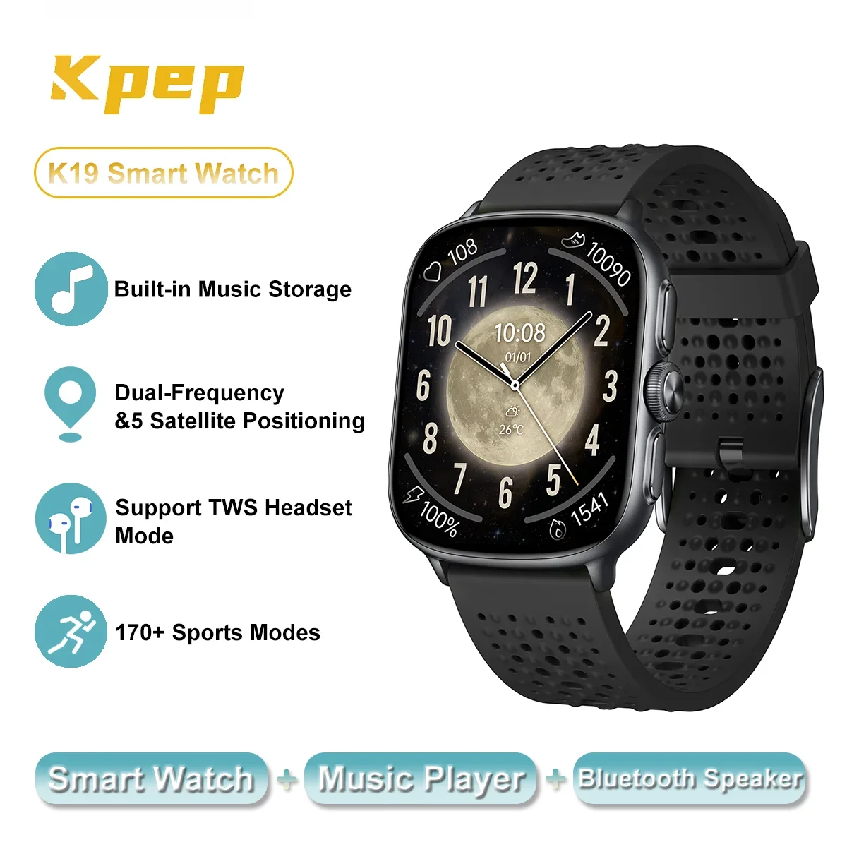 

KPEP K19 Смарт-часы Встроенный GPS 5ATM Водонепроницаемый музыкальный плеер TWS Наушники Bluetooth-динамик Спортивные умные часы для мужчин и женщин