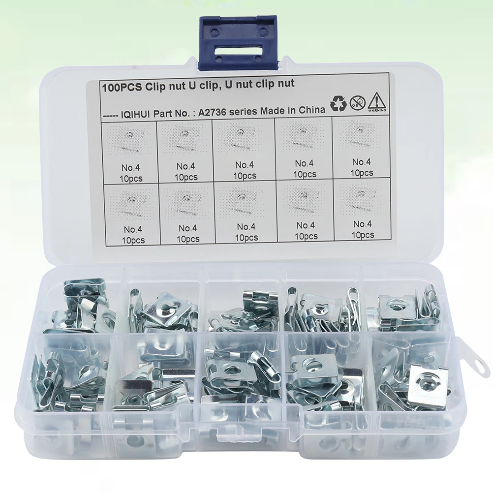 

100pcs Zinc U-shaped Reed Nut Fastener High Elasticity Strength Car Decor Panel Bumper Fixing Securing Wires Cables Car Door